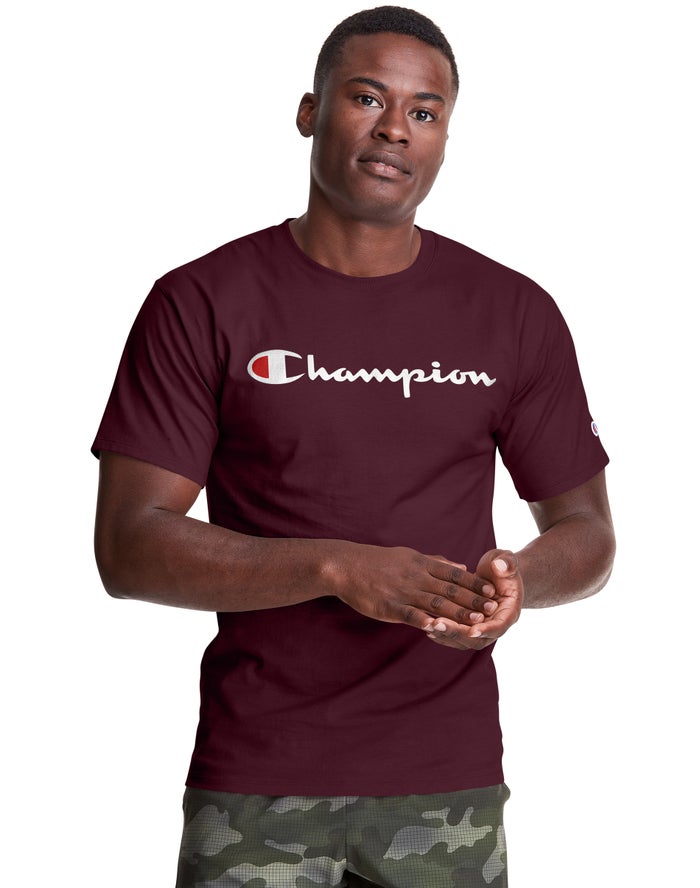 Champion Herre T-Shirts MørkeRød - Classic Jersey Script Logo - Danmark TVS-928146